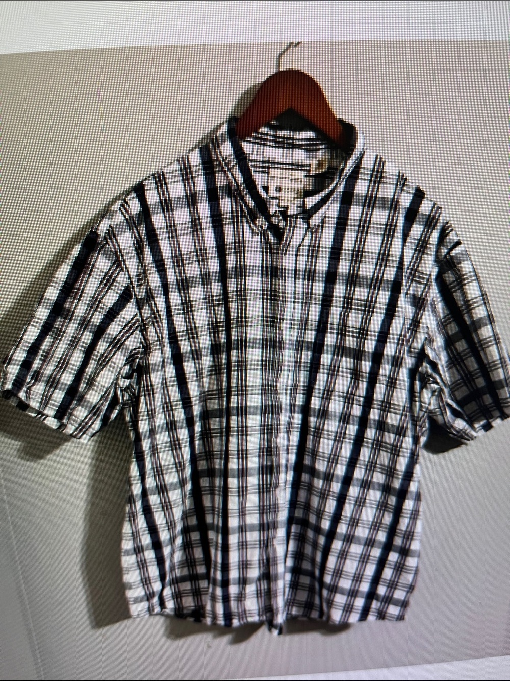 L.L. Bean Short-Sleeve Plaid Button-Down Shirt - White & Black